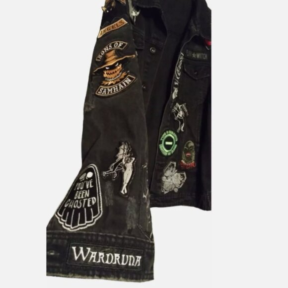 Disturbia Santa Clara, Sons of Sanhain Denim Goth Bad Kitty patched Blk Jacket L - Picture 3 of 14